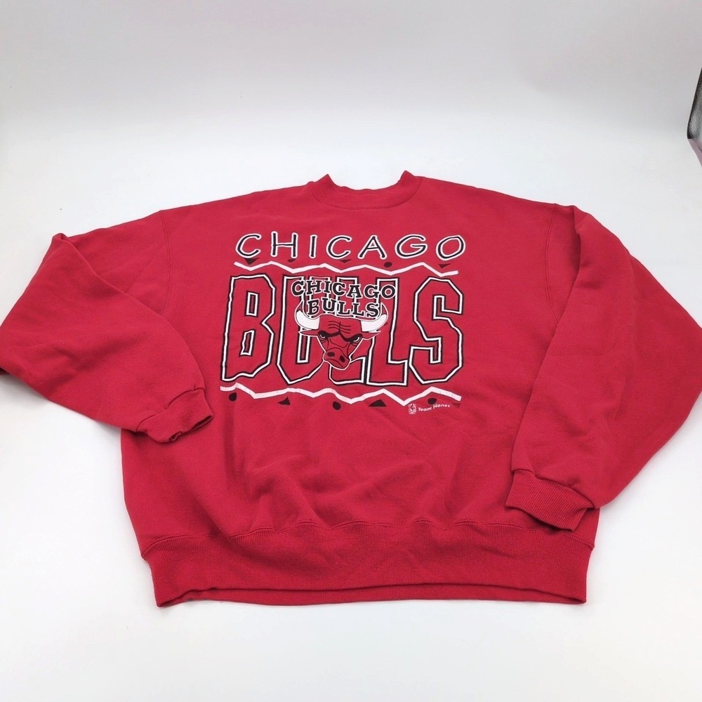 Vintage 90s Chicago Bulls Hanes Crewneck Sweatshirt Red NBA Basketball Mens XXL